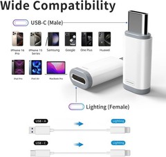 5 Pack USB C to Lightning Charge Adapter for iPhone 16 15, Lightning to USB C