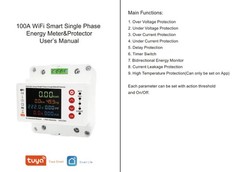100A Single Phase Tuya WiFi AC Meter Over Under Voltage Leak Protect Prepayment