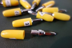 10 each Vintage HH Smith 455 Yellow Solderless Banana Male Plug,15 Amps 1 KV.