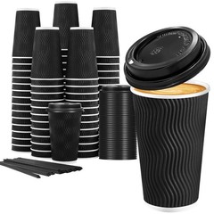 16 oz Insulated Disposable Coffee Cups with Lids & Straws – 50 Pack, Ripple Wall