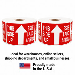 Spanish Labels – This Side Up 2×3 Glass Fragile Stickers 500 Each, 1-40 Rolls