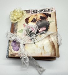 Hand Made Junk Journal Doggy And Yellow Flower. Medium Is Brown Paper Bags