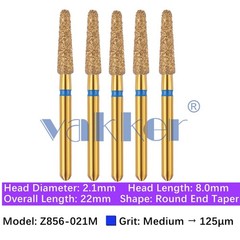5/pk Dental Zirconia Diamond Burs & Holder Round End Taper Cutting Polishing Bur