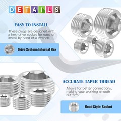 High-Quality 5Pc 3/8” NPT Stainless Steel Pipe Plug Kit with Internal Hex Drive