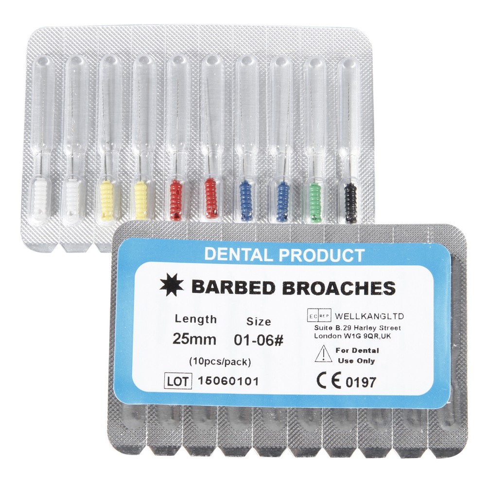 Dental Barbed Broaches #1-6 25mm With Handle Endodontic Files