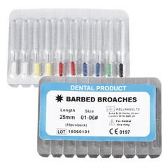Dental Barbed Broaches #1-6 25mm With Handle Endodontic Files