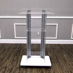 Clear Acrylic Plexiglass Podium Steel Sides Church Pulpit School Lectern Funeral
