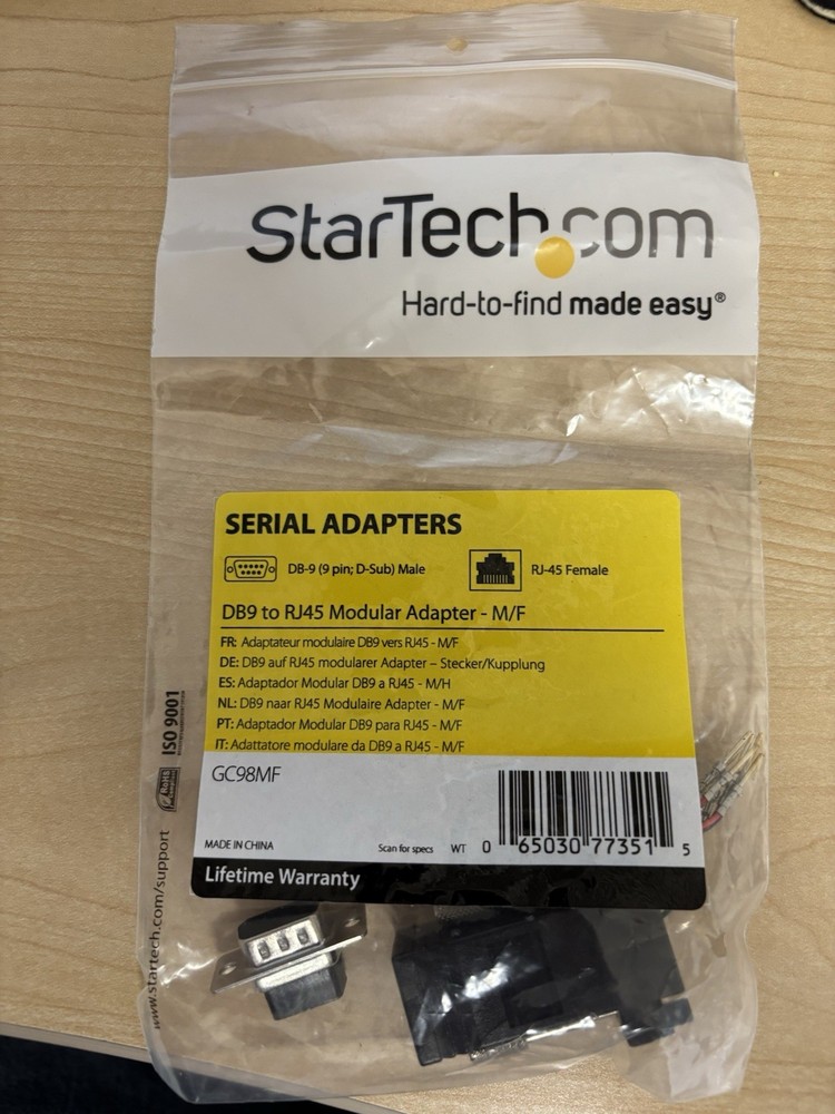 StarTech GC98MF DB9 Male to RJ45 Female Modular Connector Adapter Gray
