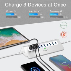 Powered USB Hub 10Gbps, 10 Port USB 3.1 Gen 2 Hub with 7 USB 3.1 Data Ports, …