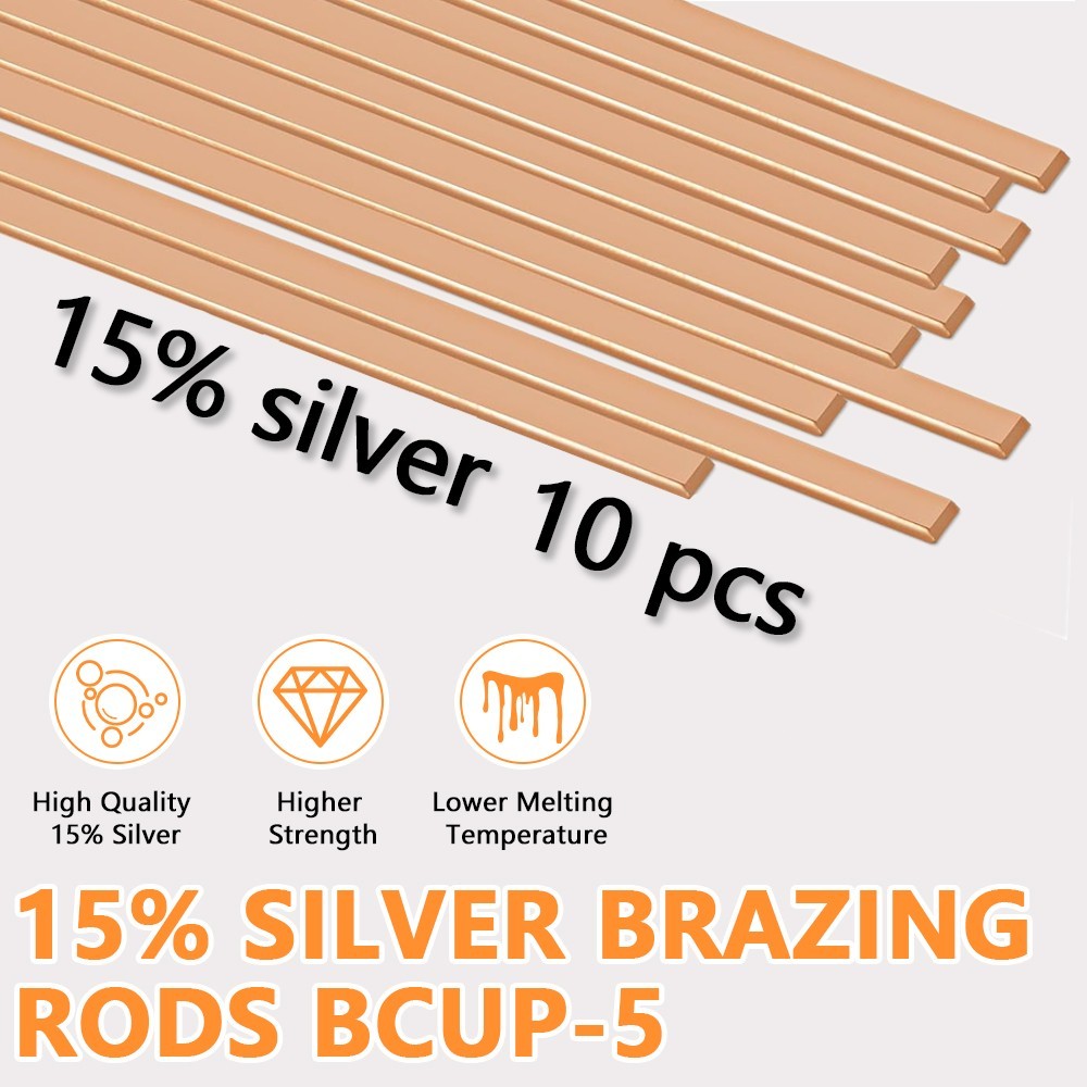 10 Pcs 15% Silver Brazing Rods BCuP-5 Welding Materials for HVAC Industrial Use