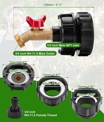 IBC Tote Adapter, 2.44″ Fine Thread Adapter for 275-330 Gallon IBC Tote Tank …