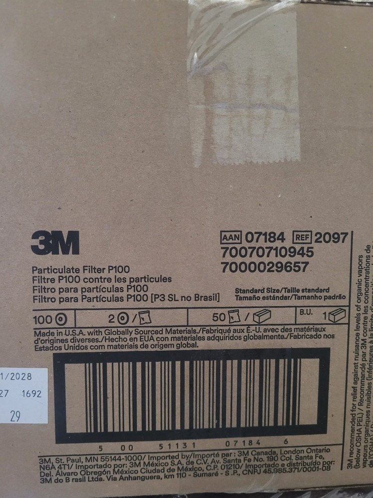 3M Respirator Particulate Filter P100 2097 Case 100. 50 Pairs Lot NEW