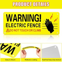 Blulu 8 Pack Metal Electric Fence Warning Signs 10 x 4 Inches Reflective Alum…