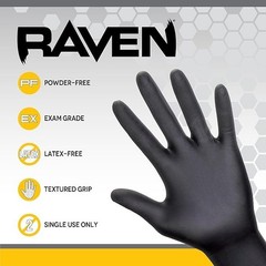 SAS Safety 66518 Raven Powder-Free Disposable Black Nitrile 6 Mil Gloves, Large
