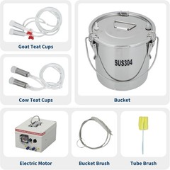 Portable Electric Milking Machine w/ Battery, 45-50kPa Vacuum, 12L for Farm Use