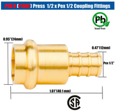 12 Pack 1/2″ Press Propress X 1/2″ PEX Adapter Crimp Fittings Brass Coupling Con