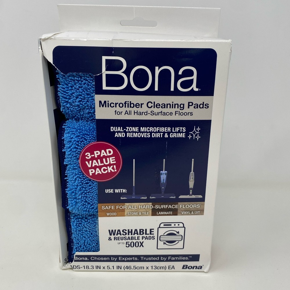 Bona Blue Microfiber Cleaning Pads 3-Pack, 18.3×5.1 in