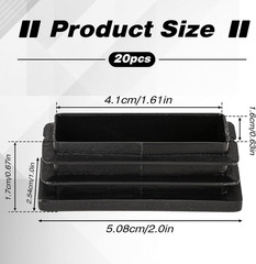 20 Pack 1″ X 2″ Rectangle End Caps Tubing End Caps Black Plastic Plug Rectangle