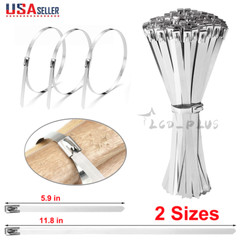 100 Pcs Stainless Steel Metal Zip Ties Heavy Duty Self-Locking Cable Ties US