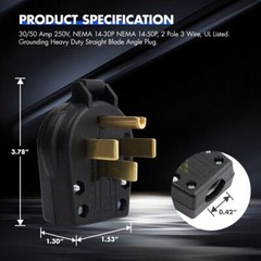 NEMA 14-50P Plug, 4 Prong Dryer/Range Oven Stove Angle Plug, 30-50 Amp 125/250V*
