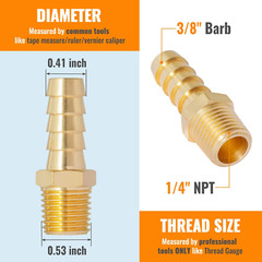 6 pcs 3/8″ Barb to 1/4″ NPT, Air Hose Barb Pipe Fittings Male Threaded, Adapter,