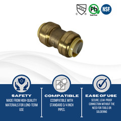10 PIECES 3/4″ X 3/4″ PUSH FIT COUPLINGS FITTINGS – LEAD FREE