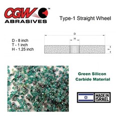 8″ x 1″ x 1-1/4-1/2″ CGW Bench or Pedestal Grinding Wheel Green Silicon Carbide