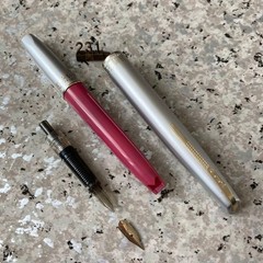 Platinum Pocket Fountain Pen 14K Gold F Nib Serviced Pink Silver Vintage Japan