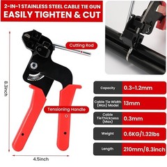 Stainless Steel Zip Ties Gun Kit,Heavy Duty Outdoor Fastening Cable Tie Tool Set