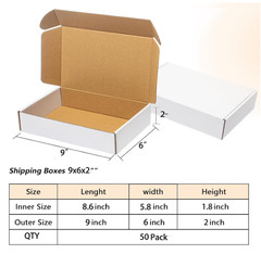 9X6X2 Shipping Boxes Set of 50, White Small Corrugated Cardboard Box, Mailer Box