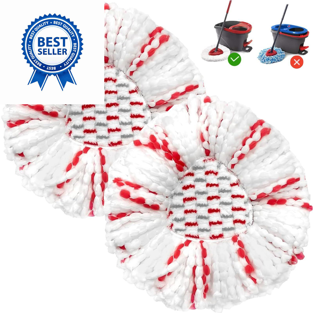 2 Pack Mop Heads Replacements – 40% More Cleaning 2pcs 1-Tank Red, Red