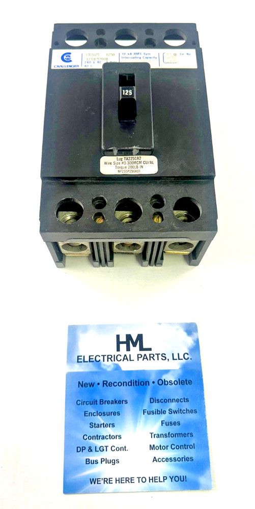 CHALLENGER, CD3125, 125A, 240V, 3 POLE, CIRCUIT BREAKER *RECONDITIONED