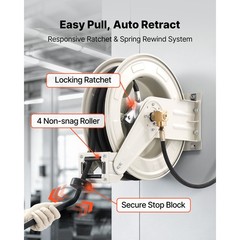 Uimoso Retractable Grease Hose Reel 1/4 in x50 ft with Spring-Driven Auto Rewind