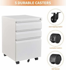 Metal Office Rollin Filing Cabinet Deep Drawers File Storage Cabinet on Wheels