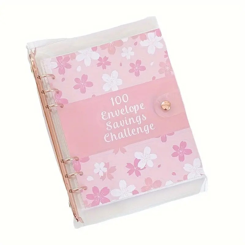 Creative Cherry Blossom Petal Loose-leaf Notebook, 100 Days Money Saving Piggy