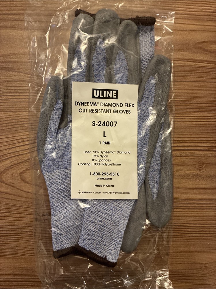 ULINE DYNEEMA Diamond Flex Cut Resistant Gloves Size L S-24007 BRAND NEW PPE