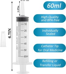 60ML Syringe with Cap, Syringes without Needle, Measurement Applicator (3 Pack)