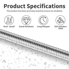 M8 X 1.25Mm X 100Mm Fully Threaded Rod 304 Stainless Steel Long All Threaded Scr