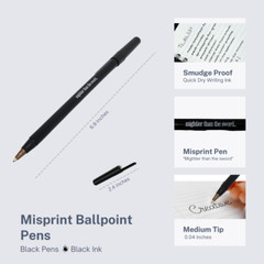 Misprint Pens 100 pc Ball Point Ink Bic Round Stic Style Black Cap Wholesale Lot