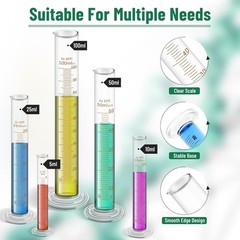 12Pcs Lab Glassware Set:5/10/25/50/100ml Cylinders,3 Droppers,2 Brushs,2 Rods
