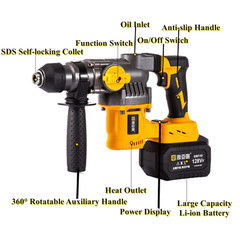 Cordless Rotary Hammer Drill 21V with Brushless Motor & Long Battery Life