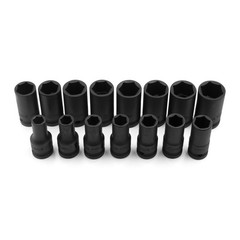 Genius Tools 15 Piece 1/2″ Dr. Metric Semi-Deep Thin Wall Impact Socket Set (…