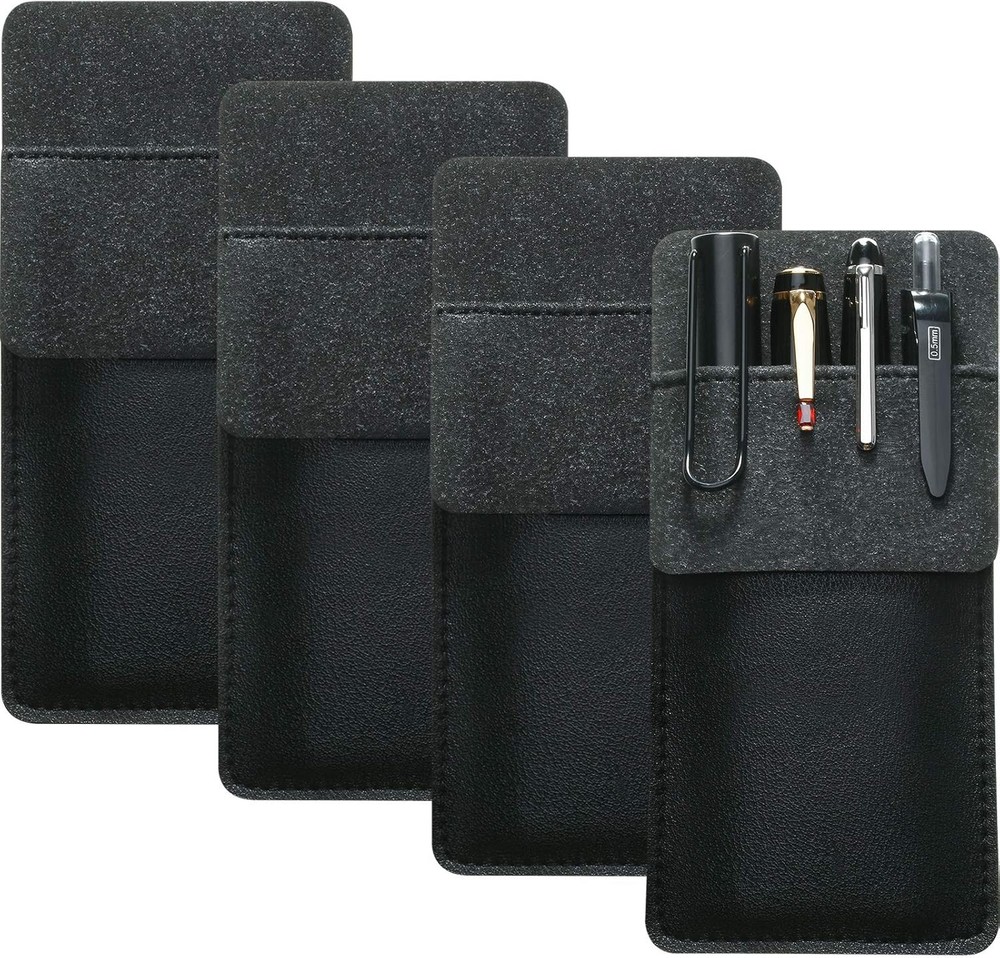 Outus 4 Pack Pocket Protector, Leather Pen Pouch Holder Organizer for Black
