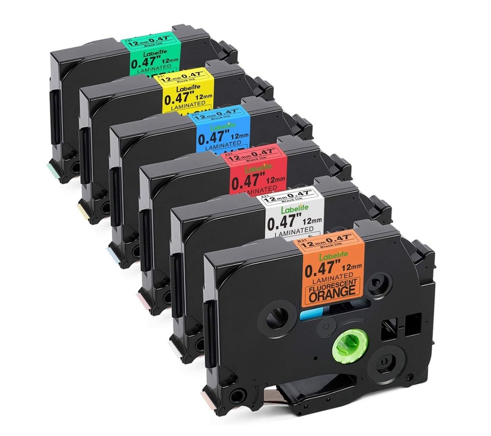 6PK Black-on-Color Compatible Label Tape for Brother TZe-B31-731 12mm 0.47 Inch