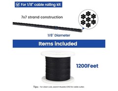 Muzata 1200 ft 1/8″ Black Stainless Steel Cable Railing System Hardware T316 New
