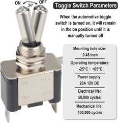 3 PCS LED Lighted Rocker Toggle Switch, 12V SPST 2Pin ON/Off Rocker Switch, 20A