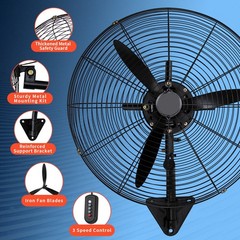 High Velocity Oscillating 30 Inch Wall Fan 3 Speed Heavy Duty Metal Fan