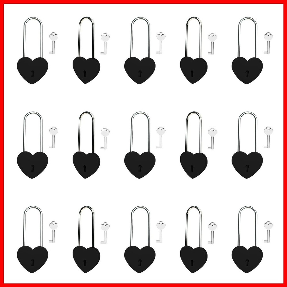 Gradleen 15PCS Black 3.5″ Heart Lock Love Padlock with Key 50mm