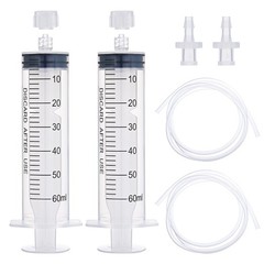 2 Pack 60ml Luer Lock Syringe with 39″ Tube, Large 60cc Plastic