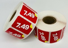 2 Rolls of 1000 1.5″x1″ $7.49 Product Price Point Red & Yellow Labels Stickers